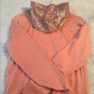 Rose gold sequin hooded sweater shirt